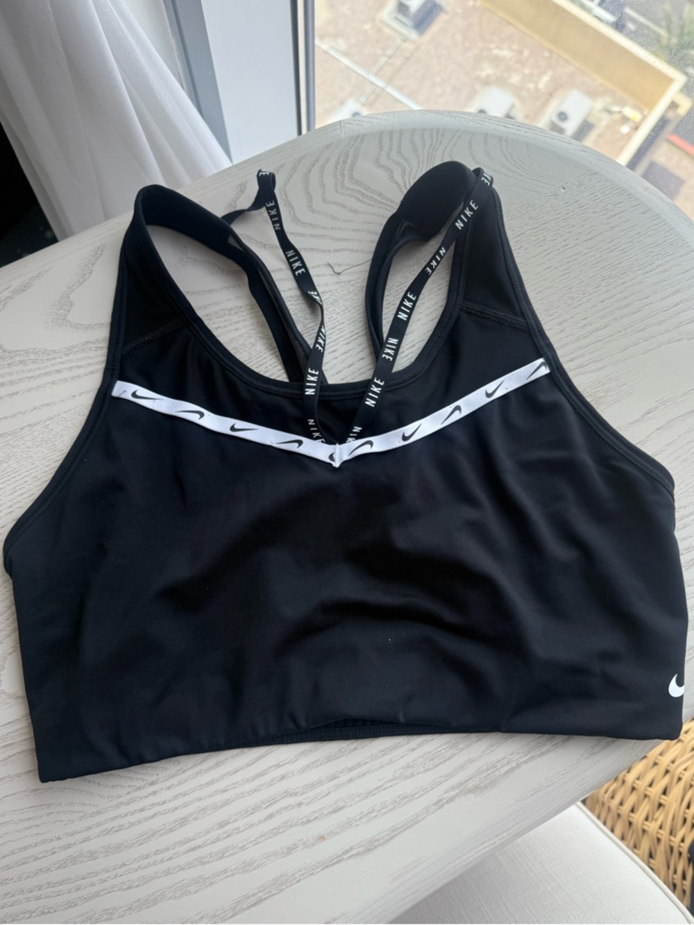 Nike Black Sports Bra with White Accent and Branded Straps